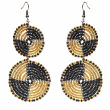 Load image into Gallery viewer, Maasai Bead Double Circle Dangle Earrings, Gold and Black
