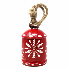 Load image into Gallery viewer, Recycled Rustic Red and White Snowflake Irong Hanging Bell
